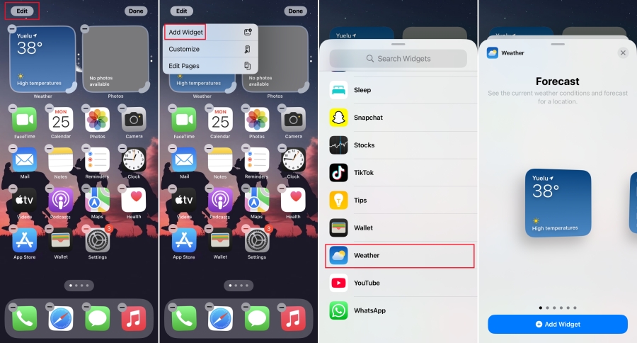 add weather widget on iphone home screen